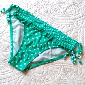 *🆕 Inmocean Cute Green, White Polka-Dot Ruffle Bikini Bottoms, Size Large, NEW